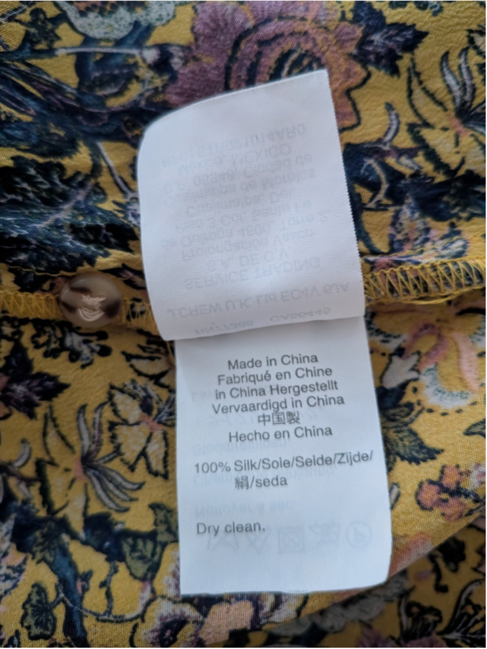 Madewell x Karen Walker 100% Silk Floral Boho Blouse Top Mustard Yellow XL - Picture 9 of 10